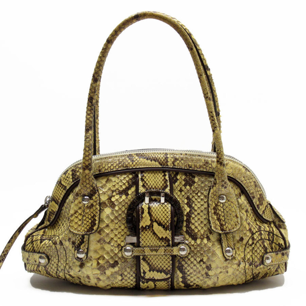 Salvatore Ferragamo Python Shoulder Bag Yellow Be… - image 1